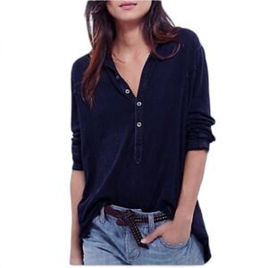 Free People We The Free Blue Moon Long Sleeve Henley Top Size XS